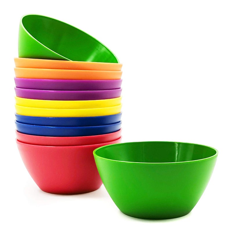KX-WARE Plastic Bowls set of 12 - Unbreakable and Reusable 6-inch Plastic Cereal/Soup/Salad Bowls Multicolor | Microwave/Dishwasher Safe, BPA Free - Image 1